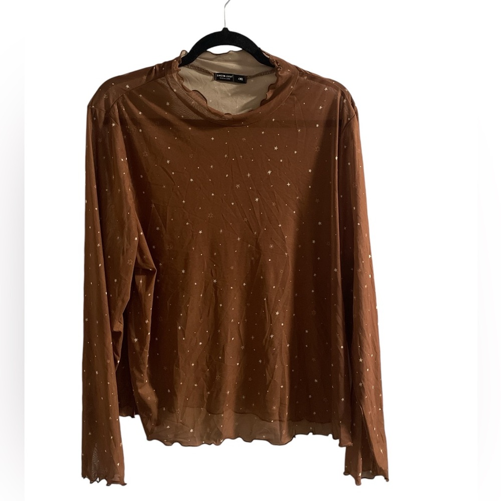 SHEIN Curve 4X Brown Mesh Star Top